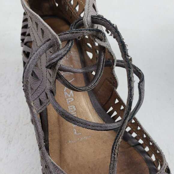 Jeffrey Campbell Rodillo Wedge Sandal Womens 6 Taupe Open Toe Laser Cut Lace Up - Picture 10 of 11